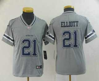 Youth Dallas Cowboys #21 Ezekiel Elliott Grey 2019 Inverted Legend Stitched NFL Nike Limited Jersey->->Youth Jersey